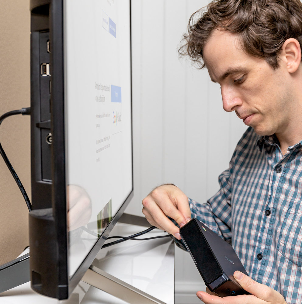 Angus checking a business computer connection
